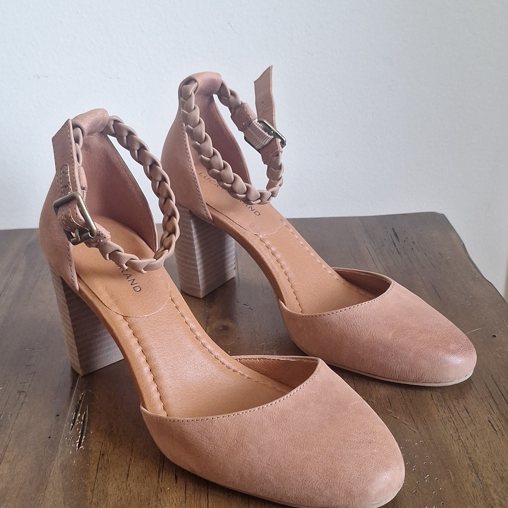 Lucky Brand Karolin Braided Ankle Strap Block Heel Pumps 7M - Picture 3 of 9